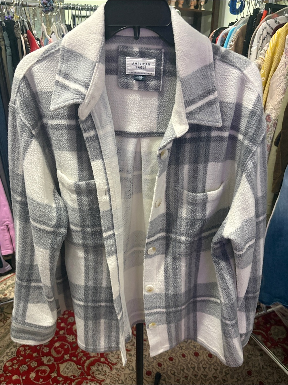 American Eagle Outfitters Gray and White Plaid Shacket